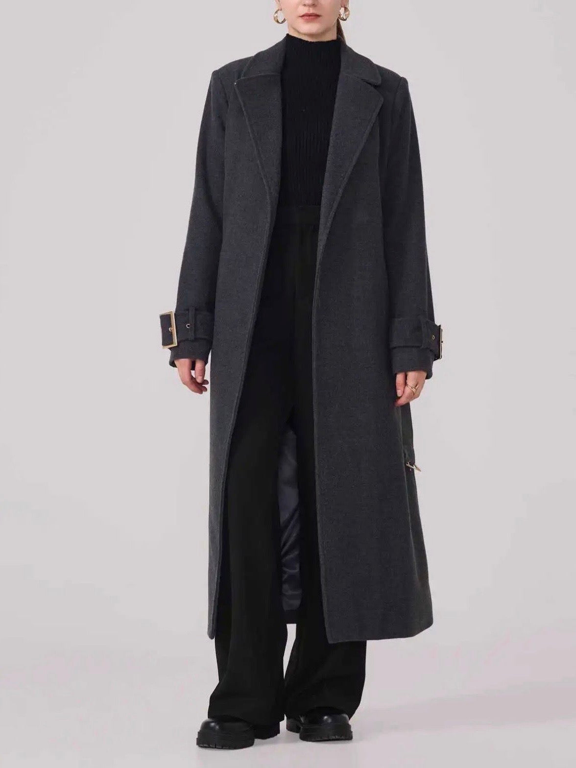 Sobretudo Cintado Cinzento